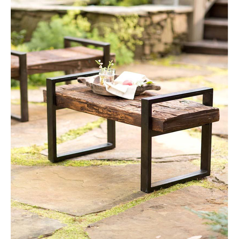 Plow & Hearth Reclaimed Wood and Iron Outdoor Garden Bench & Reviews ...